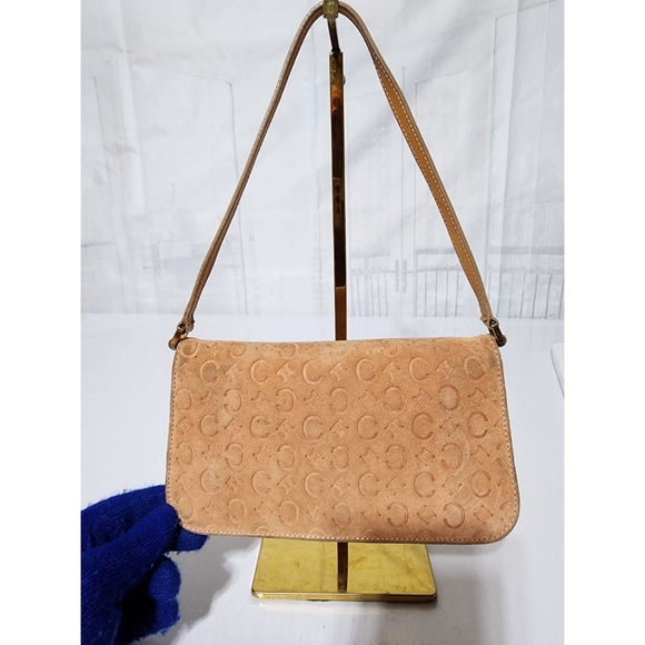CELINE Vintage Macadam Suede Shoulder Bag Salmon Pink - Picture 3 of 16